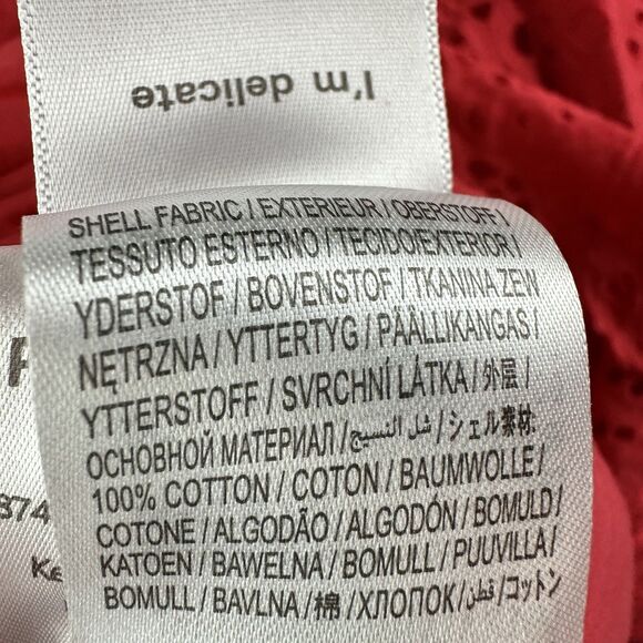 Farm Rio Red Eyelet Lace Palm Tree Belted Mini Dress Womens M Button Pockets - Picture 16 of 16